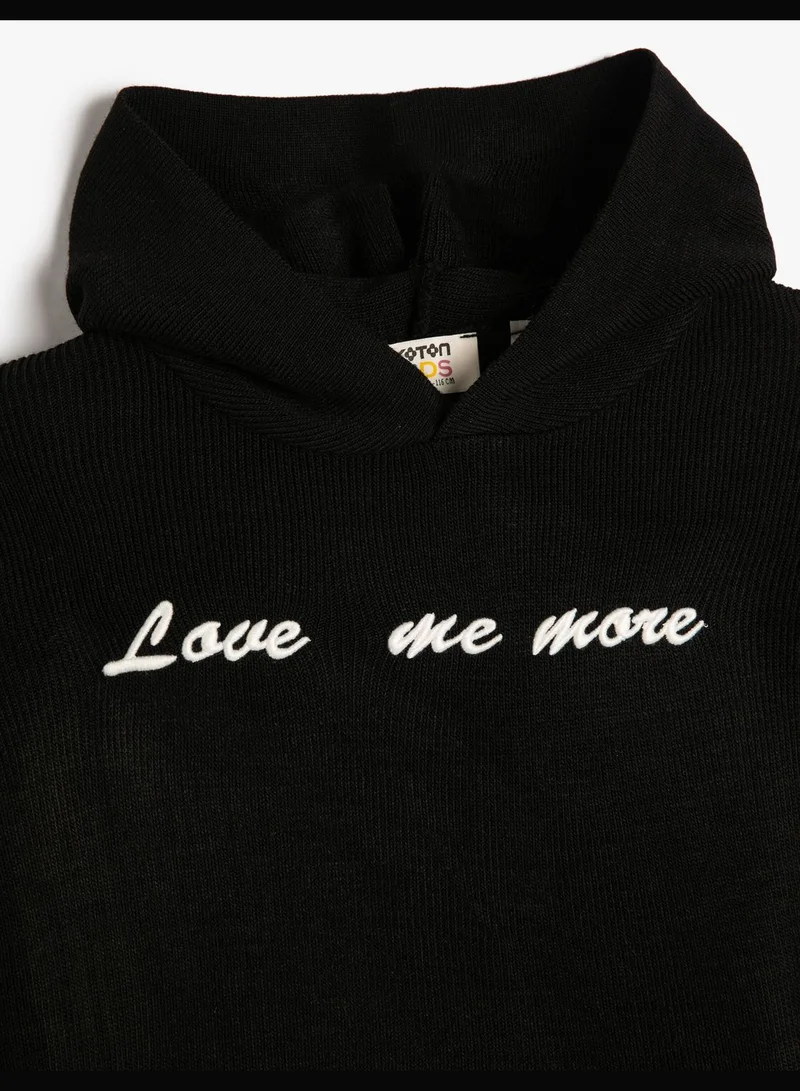 كوتون Hooded Knit Sweater Color Block Embroidered Long Sleeve