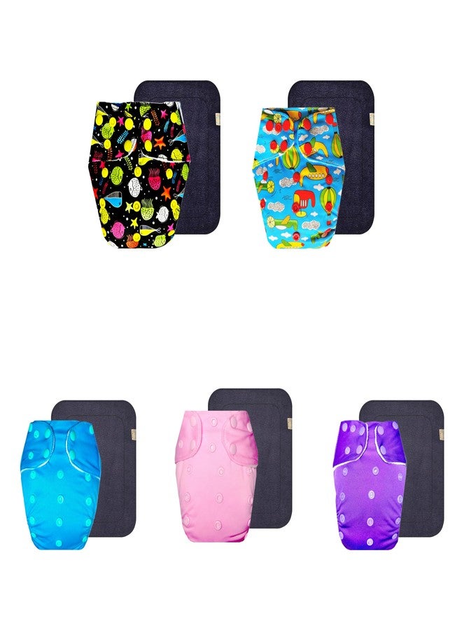 Dumbledo Premium Cloth Diaper with Black Insert (Pack of 5) | Dry Feel and Comfortable | Leakproof | Adjustable Snaps | Designed by Moms | 3 Months - 3 Years | Unisex Baby - Image 1