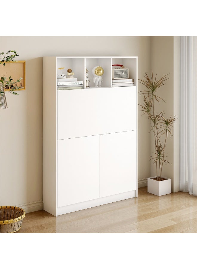 Storage Cabinet with Bookshelf, Modern Home Office Bookshelf with Extend Desktop, Sturdy Writing Desk for Study for Bedroom Living Room and Office, 155.5*22*96cm (White YN145) - Image 4