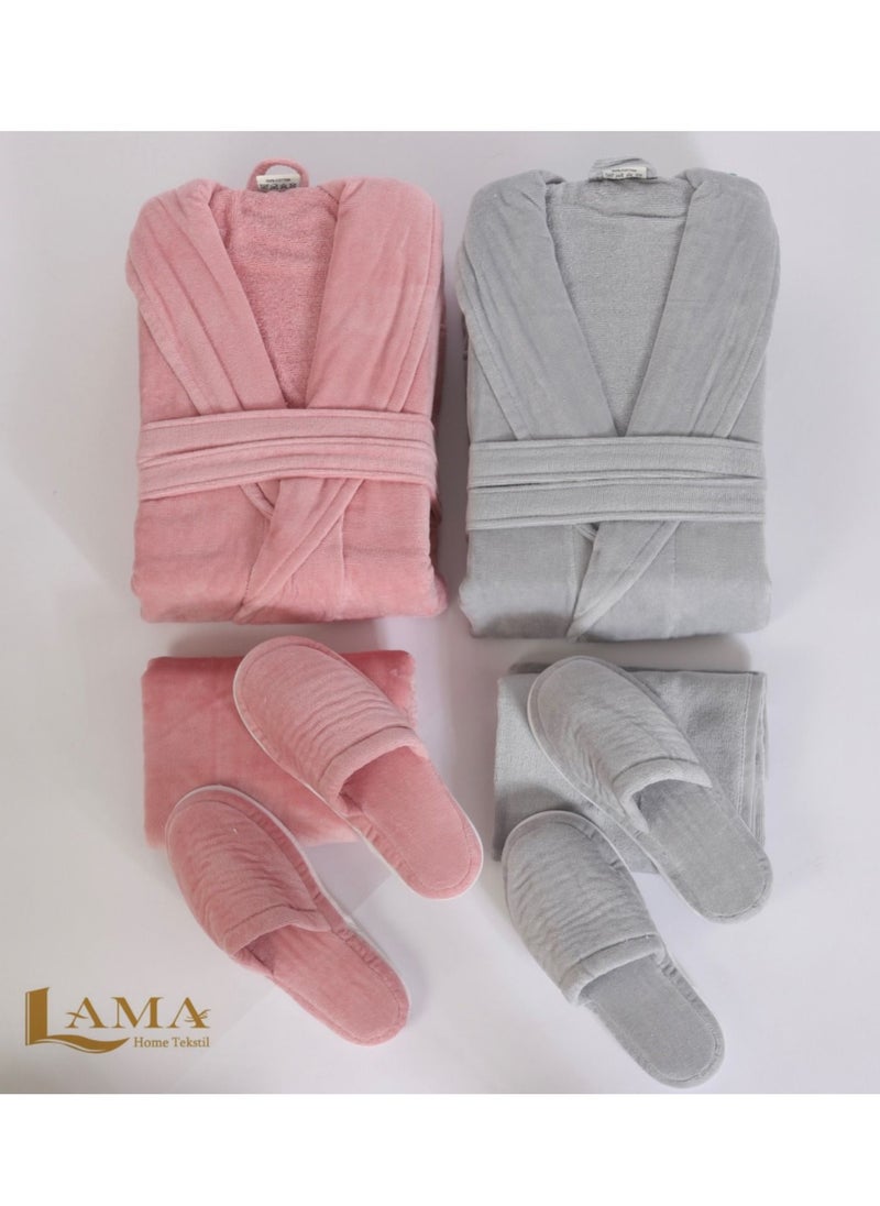 LAMA Home Tekstil - Set bath Robe Grey and Pink Cables - Image 1