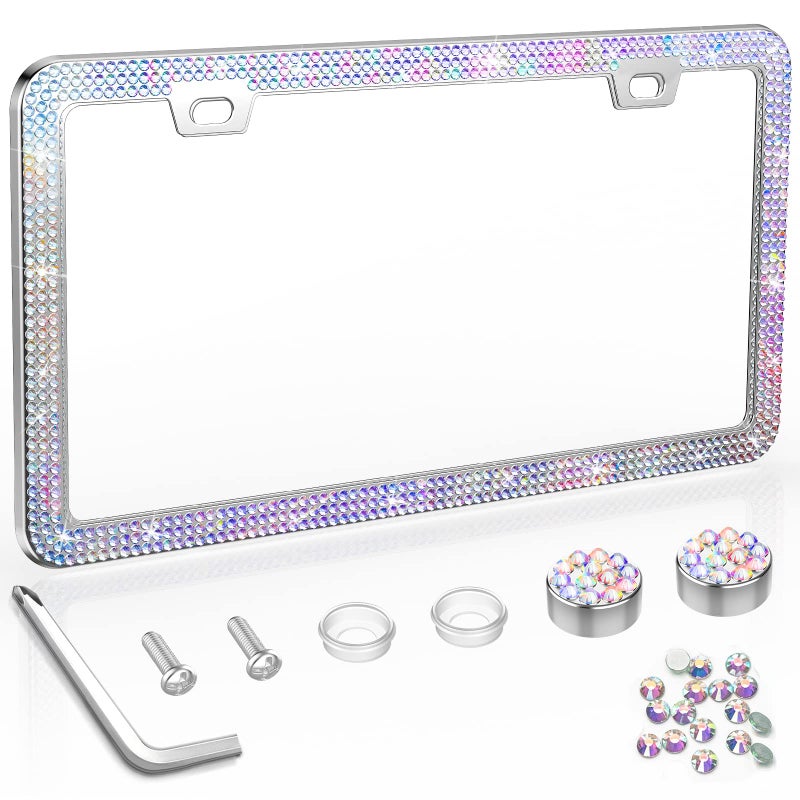 SHARE&CARE SHARECARE Bling License Plate Frame Crystal License Plate Cover Car License Plate Holder with Rhinestone Crystal Diamond Screw Set 1 Pack AB Color 1 - Image 2