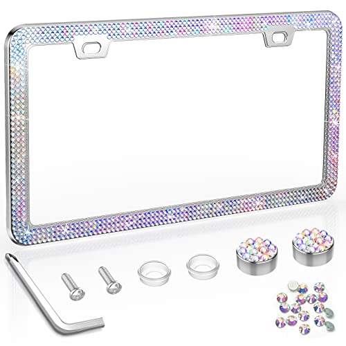 SHARE&CARE SHARECARE Bling License Plate Frame Crystal License Plate Cover Car License Plate Holder with Rhinestone Crystal Diamond Screw Set 1 Pack AB Color 1 - Image 1