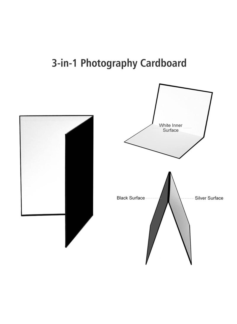 Lighting 3 In 1 Light Reflector Cardboard Photography Folding Diffuser for Glass Ceramic Jewelry Cosmetics Food Product Still Life Photo Shooting Thick Paper Double Sided Board (A3 Silver) - Image 2