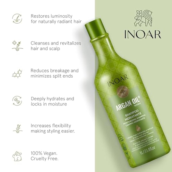 INOAR Argan Moist Shampoo with Moroccan Argan Oil for Deep Hydration, Shine & Softness, 33.8 Fl Oz - Image 3