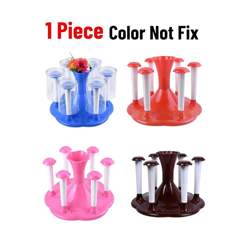 VRISTO VRISTO Plastic Glass Holder Set with Rotating Stand Flower Pot 6 Glasses with Stand for Dining Table Kitchen Home Durable Stylish Color May Very  - Image 5