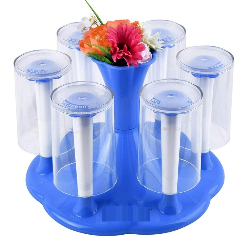 VRISTO VRISTO Plastic Glass Holder Set with Rotating Stand Flower Pot 6 Glasses with Stand for Dining Table Kitchen Home Durable Stylish Color May Very  - Image 1