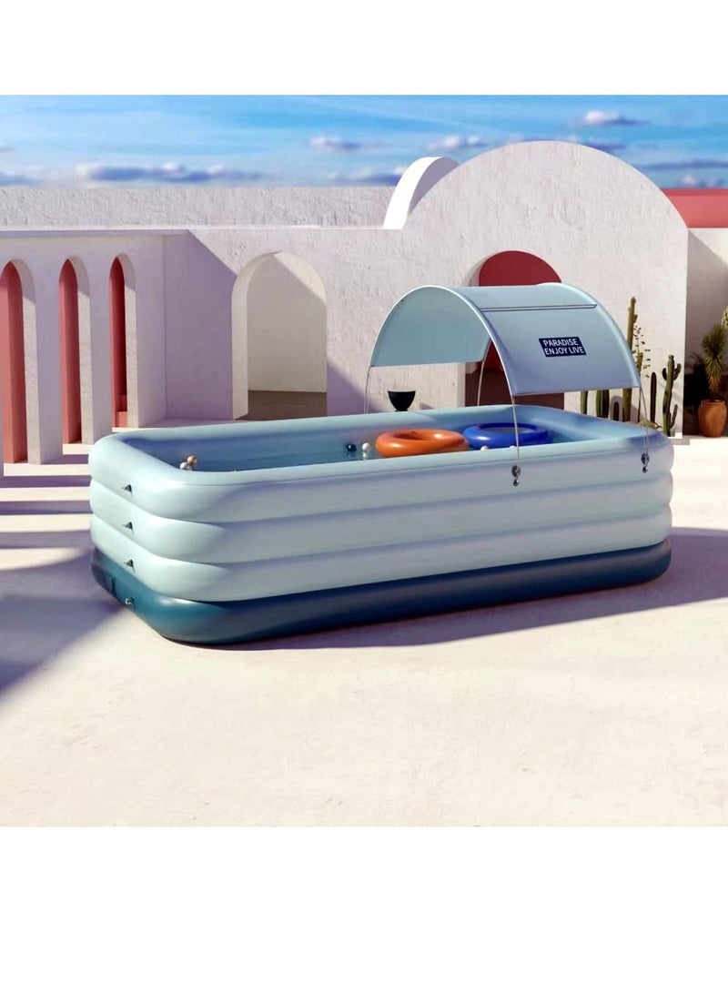 Automatic Inflatable Swimming Pool with Sun Shade for Kids & Adults Family Pool - Image 1