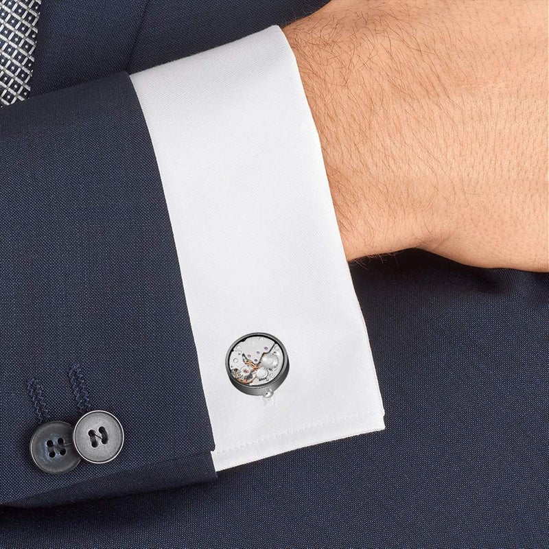 MERIT OCEAN Movement Cufflinks Steampunk Watch Mens Shirt Vintage Watch Cuff Links Business Wedding Gifts (Silver in The Middle) - Image 5