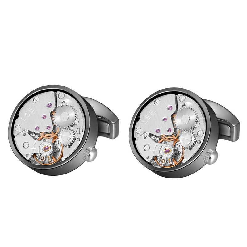 MERIT OCEAN Movement Cufflinks Steampunk Watch Mens Shirt Vintage Watch Cuff Links Business Wedding Gifts (Silver in The Middle) - Image 3