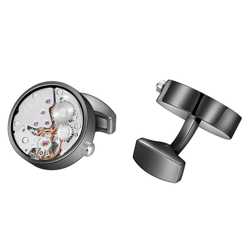 MERIT OCEAN Movement Cufflinks Steampunk Watch Mens Shirt Vintage Watch Cuff Links Business Wedding Gifts (Silver in The Middle) - Image 4