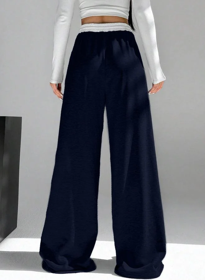 تايك تو Navy Blue Contrast Waistband Oversized Joggers