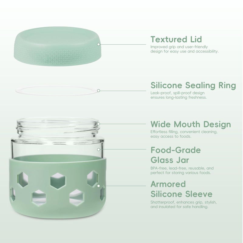 Gemice 6-Pack 10 oz Overnight Oats Containers with Lids and Silicone Sleeves, Glass Mason Jars with Airtight Lid, Dishwasher Safe, Wide Mouth Chia Seed Pudding Meal Prep Jar for Yogurt Berries Snack - Image 4