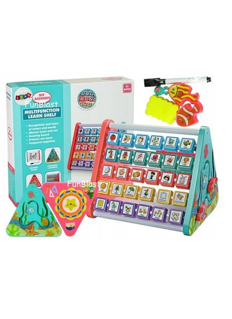 FunBlast 5 in 1 Activity Learning Toy -Multifunctional Activity Triangle Learn Shelf, ABC and Number Learning Puzzle for Kids, Montessori Learning-Toys for 2 3 4 Years Old Kids - Multicolor