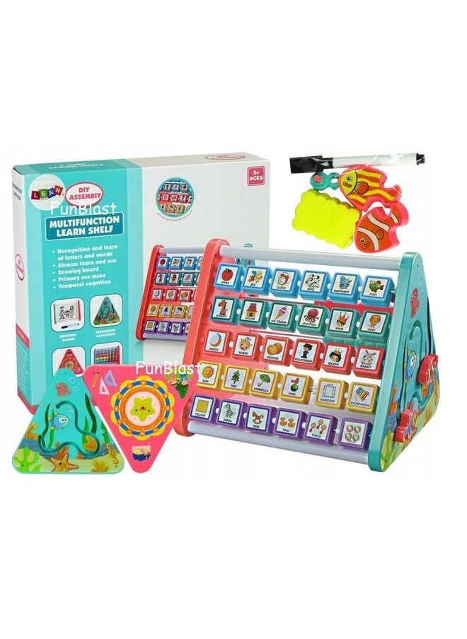 FunBlast - FunBlast 5 in 1 Activity Learning Toy -Multifunctional Activity Triangle Learn Shelf, ABC and Number Learning Puzzle for Kids, Montessori Learning-Toys for 2 3 4 Years Old Kids - Multicolor - Image 1