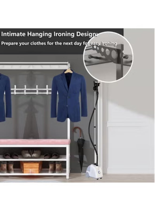 Beauenty Hall Tree with Shoe Bench, Entryway Coat Rack with 9 Hooks Multifunctional Metal Garment Rail for Hallway, Metal Frame, 3-in-1 Design (Color : Black, Size : 80x33x170cm) - Image 4