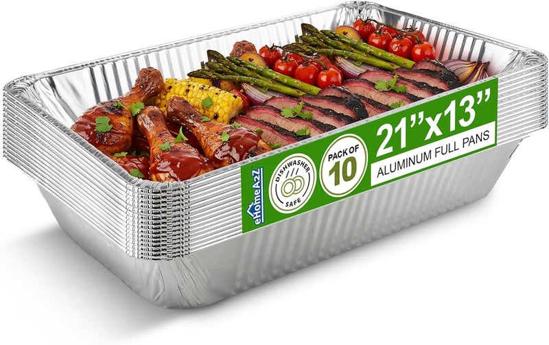 EHOMEA2Z Large Aluminum Pans Full Size Deep Foil Disposable Durable Large Steam Table Pans for Baking Serving, Chafing Trays for Caterers, Bakeware 21 x 13 x 3 (10) - Image 1