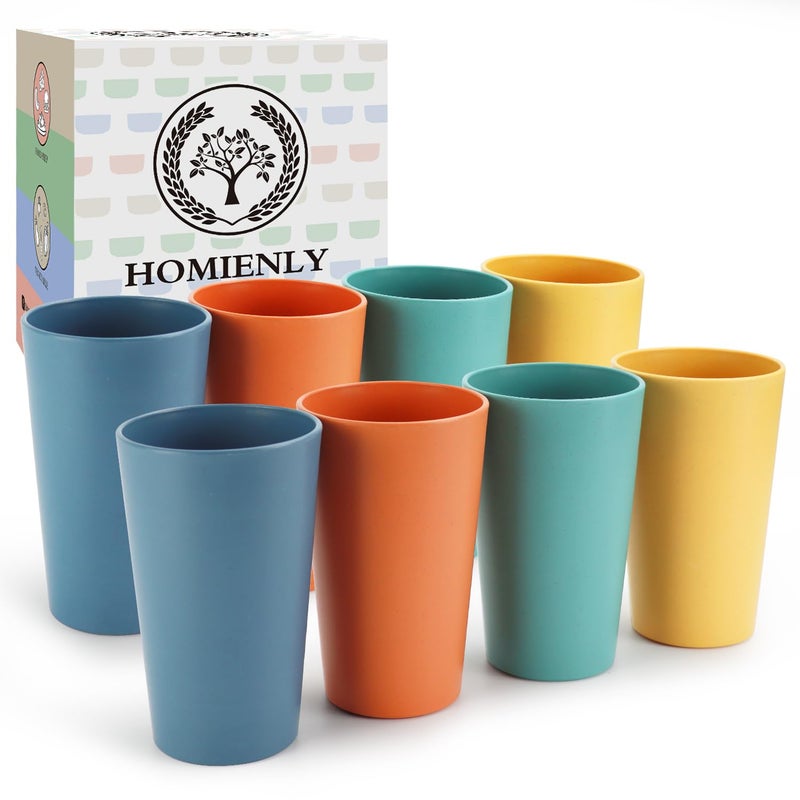 Homienly Wheat Straw Cups Plastic Cups Unbreakable Drinking Cup Reusable Dishwasher Safe Water Glasses Plastic Stackable Water Tumblers in Multi color20 OZ 8 PCS