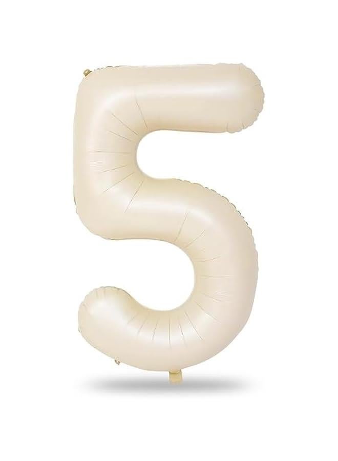 Beige Number 5 Balloon for Girls Boys, 40 Inch Large Cream Number 0-9 Foil Mylar Helium Digital Balloons Set for Women Men Birthday Graduation Anniversary Party Decorations Celebration Supplies  - Image 1