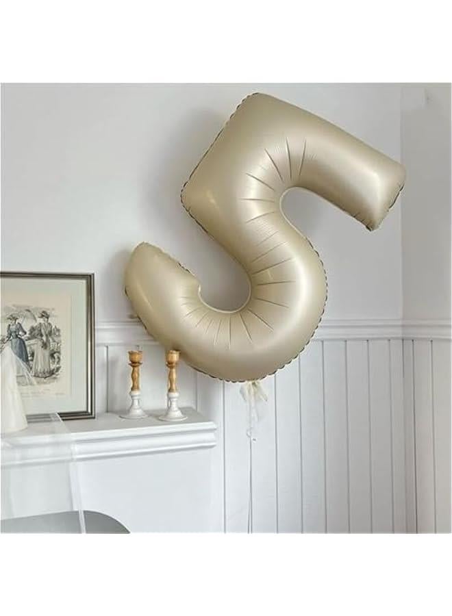 Beige Number 5 Balloon for Girls Boys, 40 Inch Large Cream Number 0-9 Foil Mylar Helium Digital Balloons Set for Women Men Birthday Graduation Anniversary Party Decorations Celebration Supplies  - Image 2