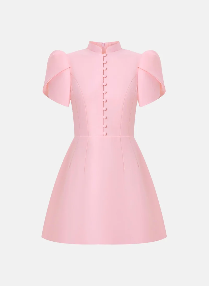 ليتشي فستان قصير بياقة عالية وأزرار للإغلاق