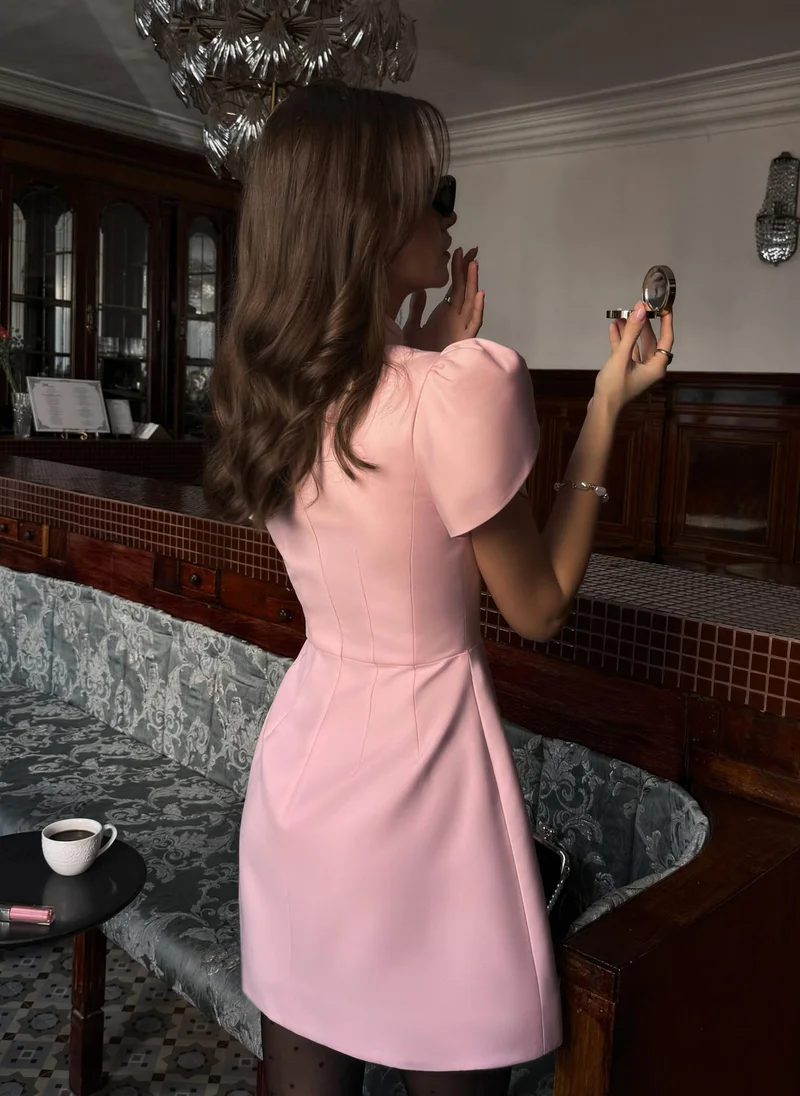 Lichi  Mini dress with high collar and button fastening for Women | Best Price UAE