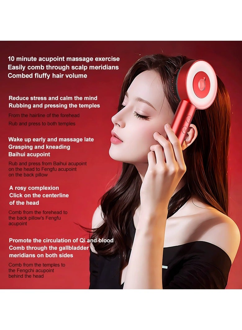 RedMapleTEK Multifunctional Rechargeable Electric Scalp Massager Comb, Medical Patch Scalp Massage Comb (Red) - Image 2