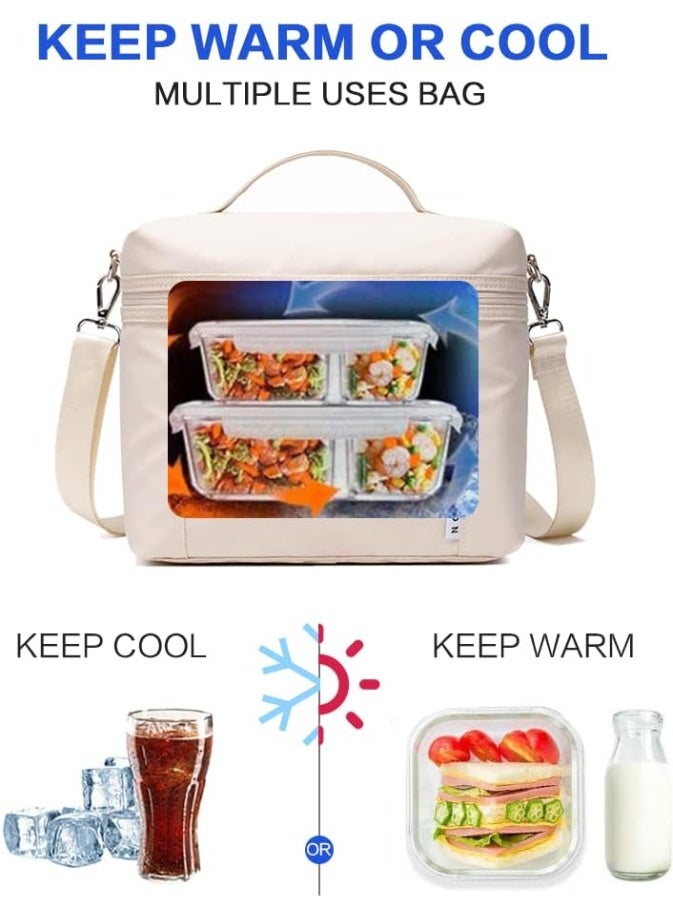 Natural Organic Lifestyle Insulated Lunch Bags for Women Cooler Bag Lightweight Nylon Waterproof Lunch Box For Work（Medium, Cream） - Image 3