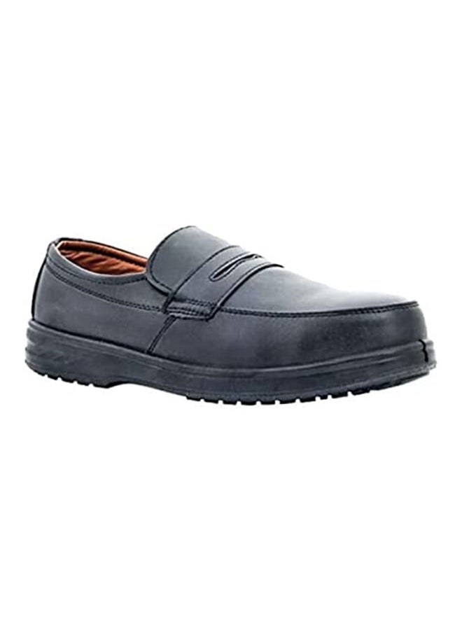 ABBASALI - Men Black Leather Safety Shoes,Mesh Breathable Lightweight Comfortable Steel Toe Industrial Construction Slip Resistant Shoes (42, Laceless) - Image 1