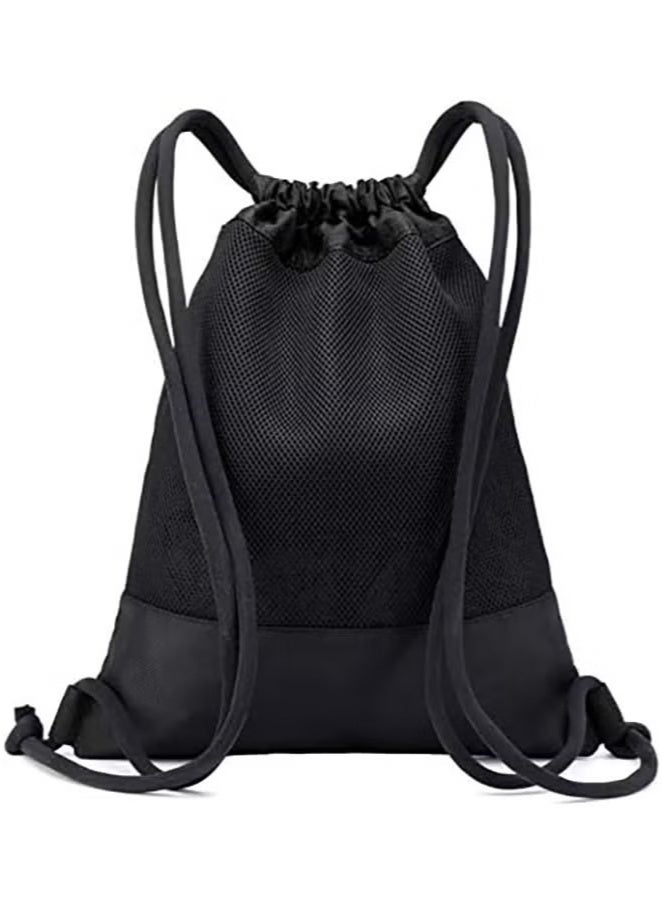 Generic Drawstring Backpack,Sports Canvas Bag,Waterproof Oxford Fabric Drawstring Bag,Swimming Bag,Basketball Bag,Soccer Bag,Zipper 43*49cm(Black)  - Image 4