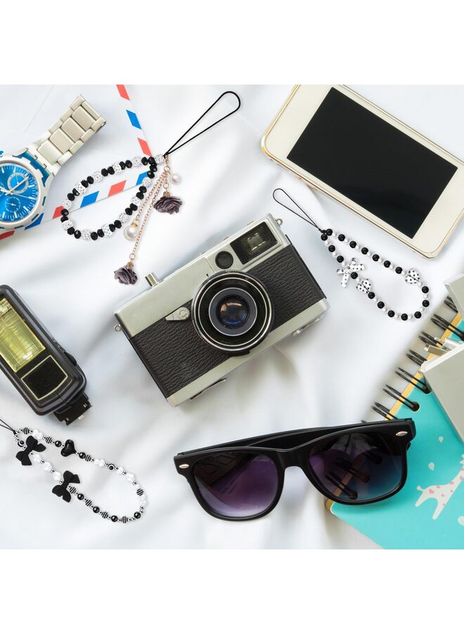 قطع من سلاسل الهاتف المزينة بالخرز واللؤلؤ على شكل فراشة وزهرة وحزام الهاتف سلسلة لطيفة لكاميرا وسلسلة مفاتيح ومحفظة وديكور، 1، بلاستيك، بدون أحجار كريمة - Image 4