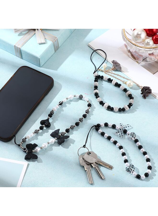 قطع من سلاسل الهاتف المزينة بالخرز واللؤلؤ على شكل فراشة وزهرة وحزام الهاتف سلسلة لطيفة لكاميرا وسلسلة مفاتيح ومحفظة وديكور، 1، بلاستيك، بدون أحجار كريمة - Image 5