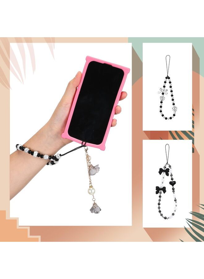 قطع من سلاسل الهاتف المزينة بالخرز واللؤلؤ على شكل فراشة وزهرة وحزام الهاتف سلسلة لطيفة لكاميرا وسلسلة مفاتيح ومحفظة وديكور، 1، بلاستيك، بدون أحجار كريمة - Image 2