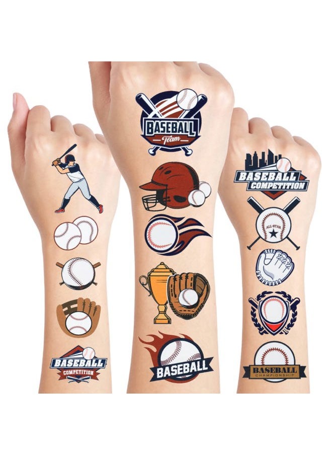 Cleverplay - 24 Sheets Baseball Temporary Tattoos, Birthday Decorations Baseball Party Favors - Image 1