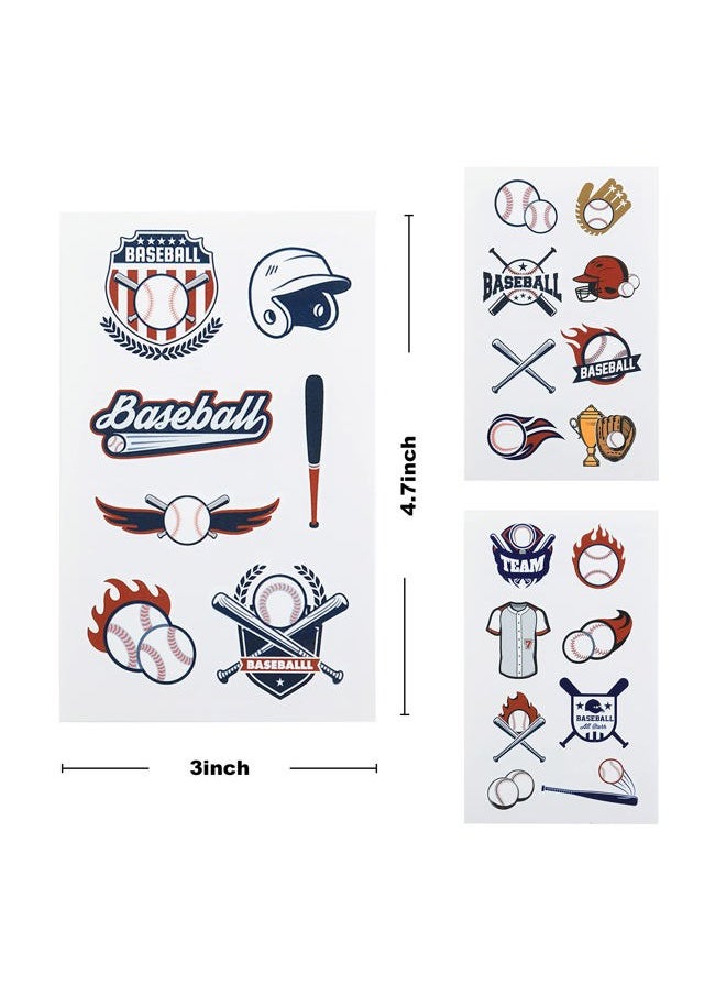 Cleverplay - 24 Sheets Baseball Temporary Tattoos, Birthday Decorations Baseball Party Favors - Image 1