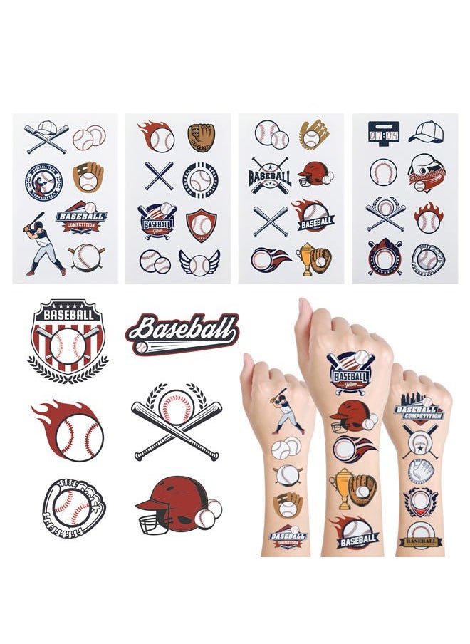 Cleverplay - 24 Sheets Baseball Temporary Tattoos, Birthday Decorations Baseball Party Favors - Image 1