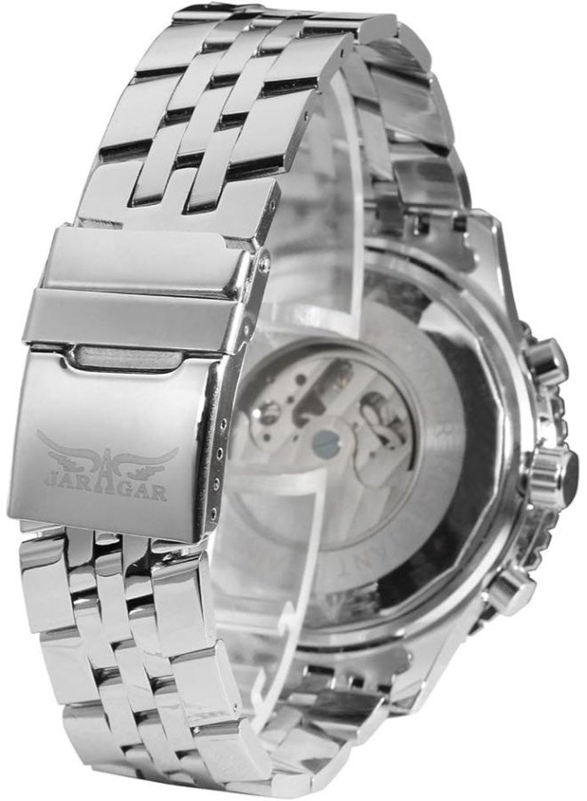 جاراجار {"en":"Men's Self Winding Waterproof Automatic Stainless Steel Skeleton Tourbillon Calendar Wrist Watch - Image 4