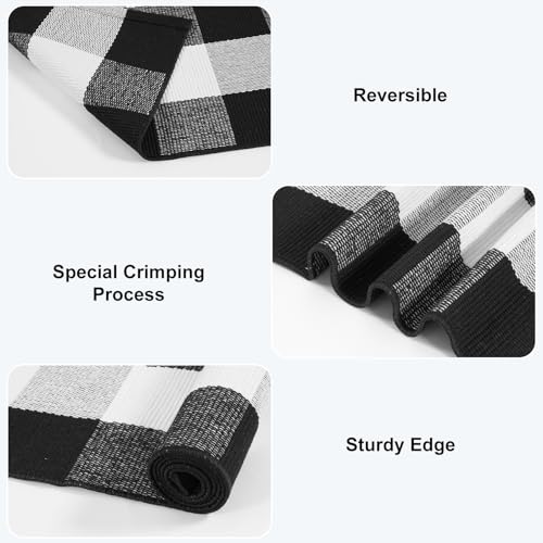 KIMODE Buffalo Plaid Rug 4'x6'Black and White Checkered Rug Farmhouse Cotton Hand-Woven Patio Rug Indoor Outdoor Area Rug Washable Floor Carpet for Front Door Front Porch Living Room - Image 4