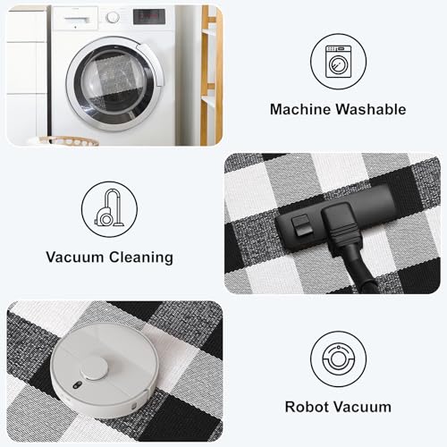 KIMODE Buffalo Plaid Rug 4'x6'Black and White Checkered Rug Farmhouse Cotton Hand-Woven Patio Rug Indoor Outdoor Area Rug Washable Floor Carpet for Front Door Front Porch Living Room - Image 3