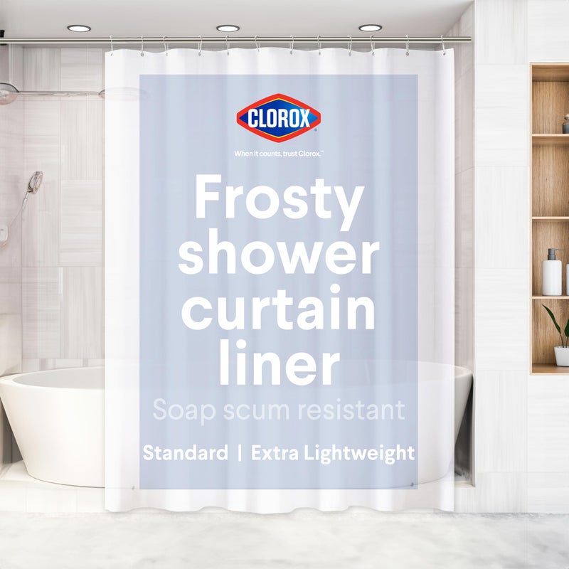 Clorox Shower Curtain Liner Premium Lightweight Flexible Waterproof 3g PEVA for Bathroom with Weighted Magnets Standard Size 70 x 72 Frosty 1 Pack