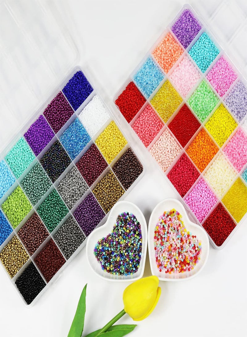 GGOOT 3850pcs 2mm Glass Seed Beads for Jewelry Making Kit, 260pcs Alphabet Letter Beads,Tiny Beads Set for Bracelets Making DIY Art and Craft with Rolls of Elastic String Cord, Charms and Rings(48 - Image 5