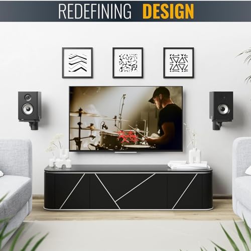FDM Universal Speaker Wall Mount One Pair of Side Clamping Bookshelf Speaker Mount Bracket with Swivel and Tilt for Sound Speakers (Black) - Image 2