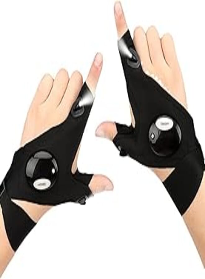 LED Flashlight Gloves Light Fingerless Outdoor Fishing Gloves Tool Gadgets Gifts for Repairing Working in Places for Men Women Fishing Camping Hiking and Outdoor Activities 