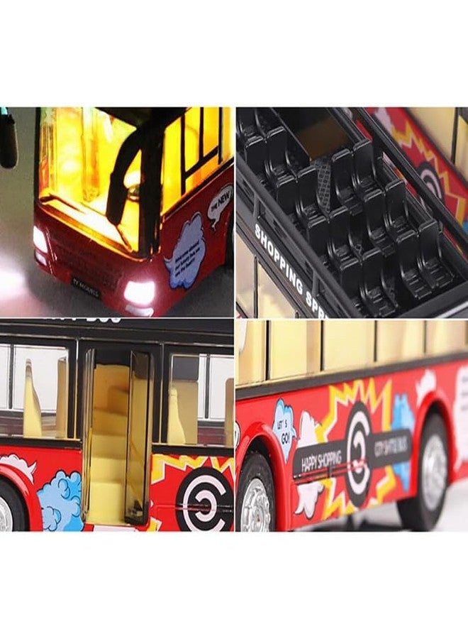 AHBHT New Diecast Toy Metal Diecast Sight View Metal Toy Bus Light Sound Pull Back Open Collection Bus for Kids Boys (Red) - Image 3