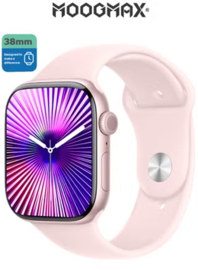 MOOG MAX Moogmax Smart Watch Series 11 Mini SW001 38mm Smart Watch, Calling Smartwatch with Touch Screen, Pink Digital Wrist Watch, Water Resistant Women’s Smart Watch for Mobile Phones and Daily Use, Smart Watch, Women’s Smart Watch, 38mm Smart Watch, Mini Smart Watch, Moogmax Smart Watch, Calling Smart Watch, Bluetooth Watch, Touch Screen Watch, Digital Watch, Smart Wristwatch, Smart Watch with Phonebook, Water Resistant Watch, Women’s Watch, Girls Smart Watch, Pink Watch, Smart Watch for Mobile Phones, Smart Watch for Daily Use, Lightweight Sports Watch. - Image 1