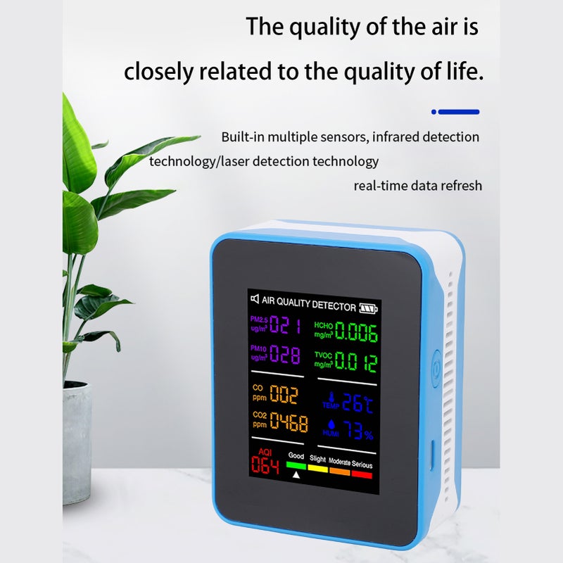 Air Quality Monitor 10IN1 Indoor Temperature and Humidity Detector Multi-function Tester Sensor Technology CO2/ CO/ TVOC/ HCHO Support APP Operate 2.8inch TFT Color Display Blue White - Image 5