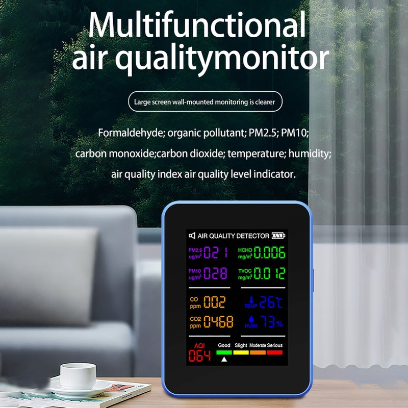 Air Quality Monitor 10IN1 Indoor Temperature and Humidity Detector Multi-function Tester Sensor Technology CO2/ CO/ TVOC/ HCHO Support APP Operate 2.8inch TFT Color Display Blue White - Image 3