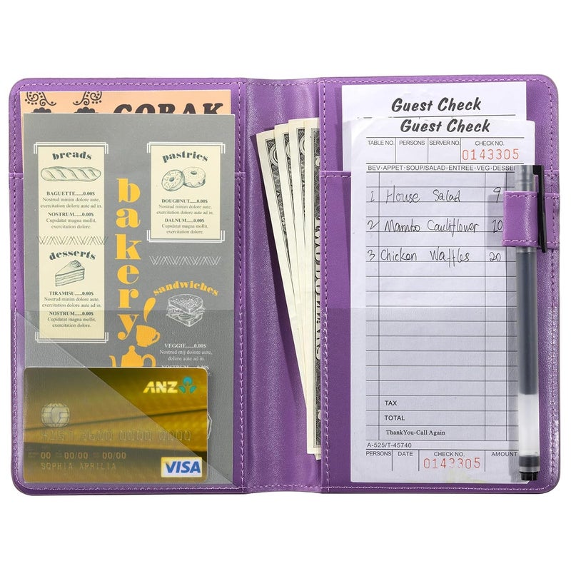 CoBak Server Book – Compact Organizer with Clear and Money Pockets, Pen Holder, Fits Apron Perfectly, Leather Waitress Book - Image 2