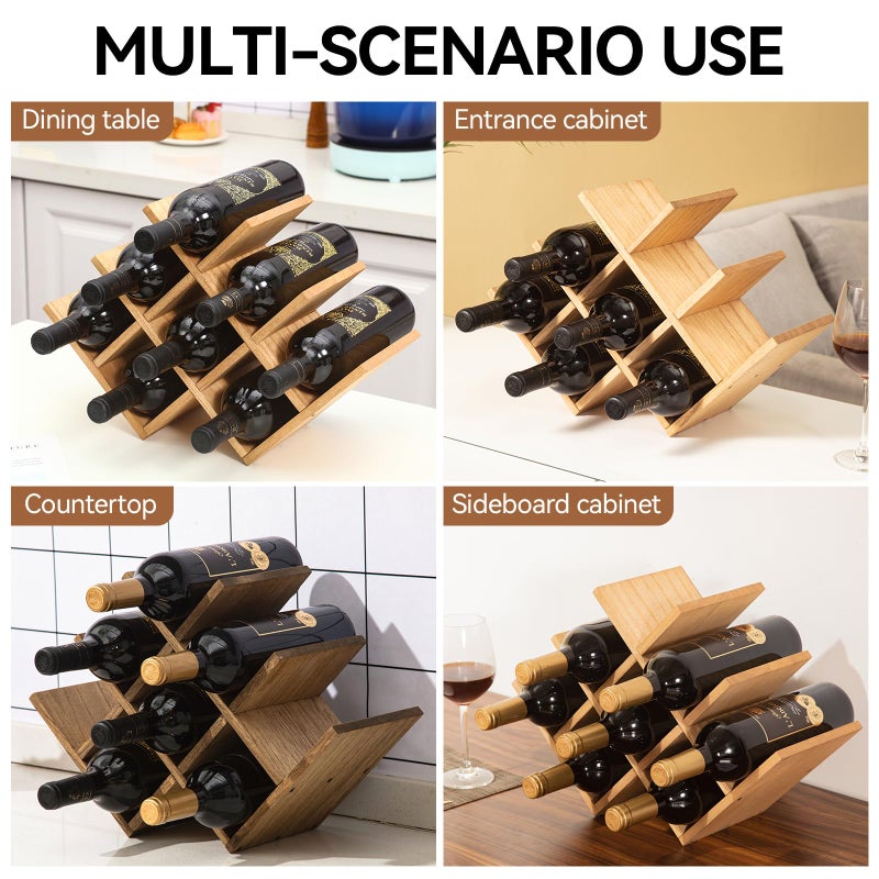 KIRIGEN Wooden 8-Bottle Wine Rack - 3-Tier Wood Wine Display Rack/Standing and Countertop Wine Storage Shelf - Bottle Holder/Cabinet Glass Rack Natural XHJJ3-NA - Image 5