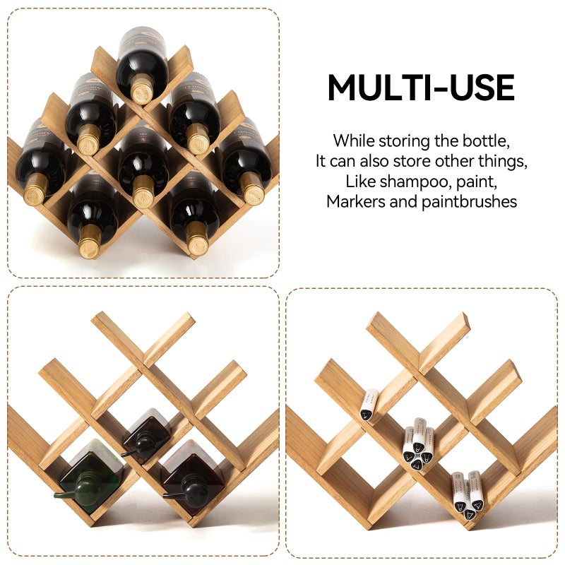 KIRIGEN Wooden 8-Bottle Wine Rack - 3-Tier Wood Wine Display Rack/Standing and Countertop Wine Storage Shelf - Bottle Holder/Cabinet Glass Rack Natural XHJJ3-NA - Image 2