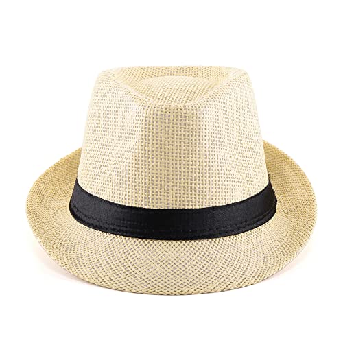 FALETO Unisex Summer Panama Straw Fedora Hat Short Brim Beach Sun Cap Classic (#01 Beige) - Image 3